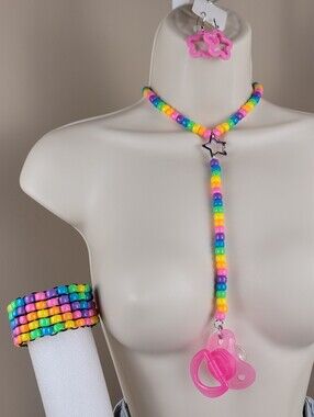 6pc Rainbow choker binky & cord earrings cuff